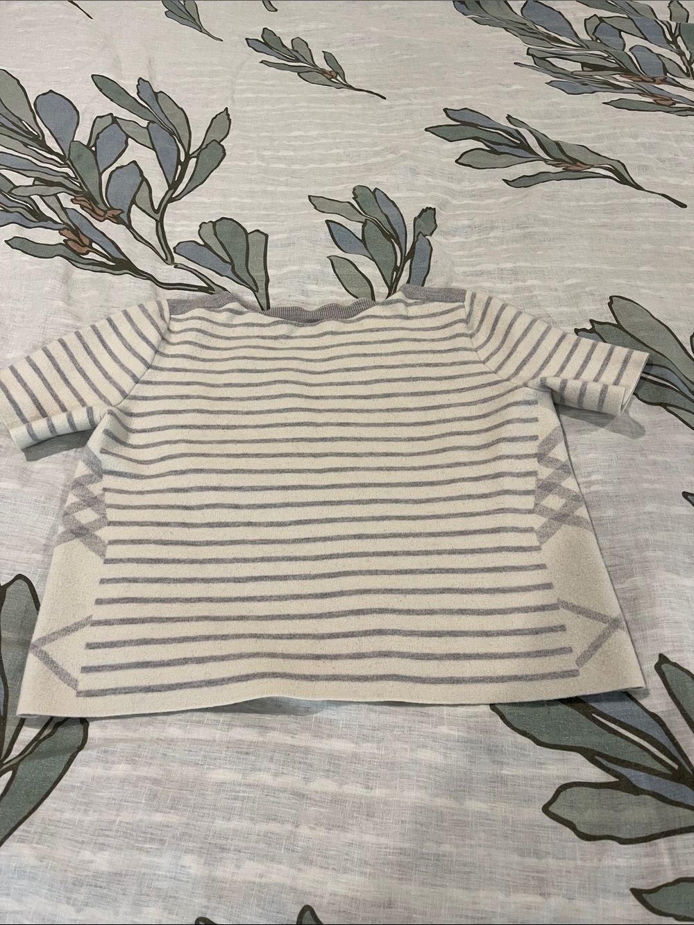 Burberry Wool Striped Short-Sleeve Sweater in Light Gray and White